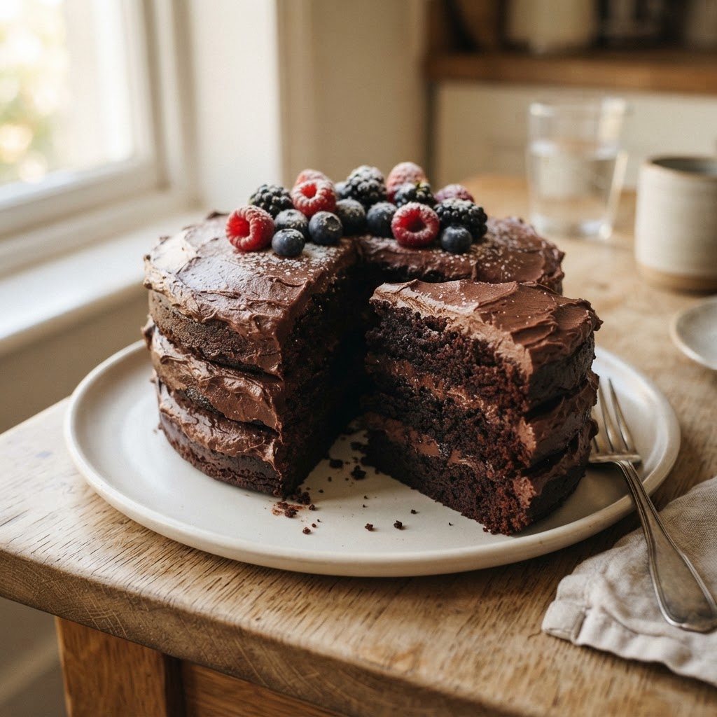 Fudgiest Dairy-Free Chocolate Cake finished dish