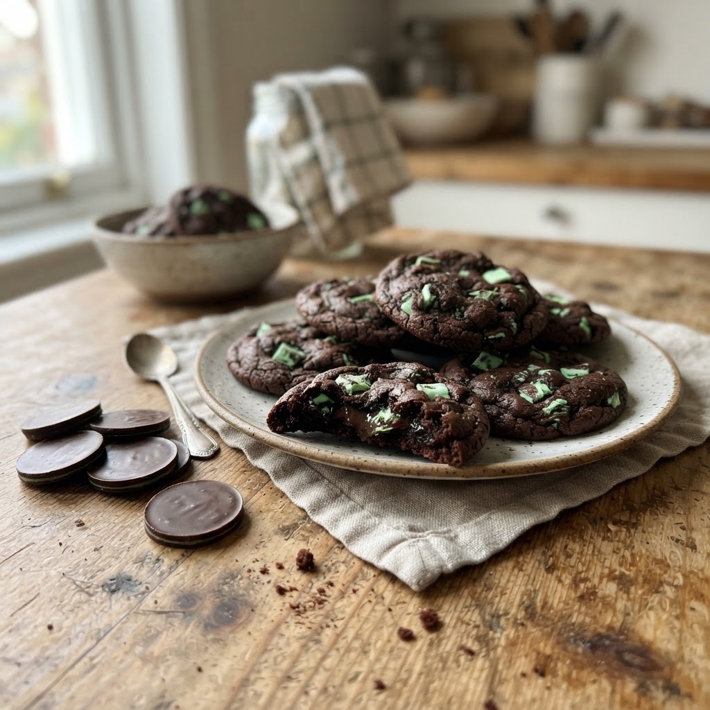 Mint Chocolate Chip Cookies finished dish