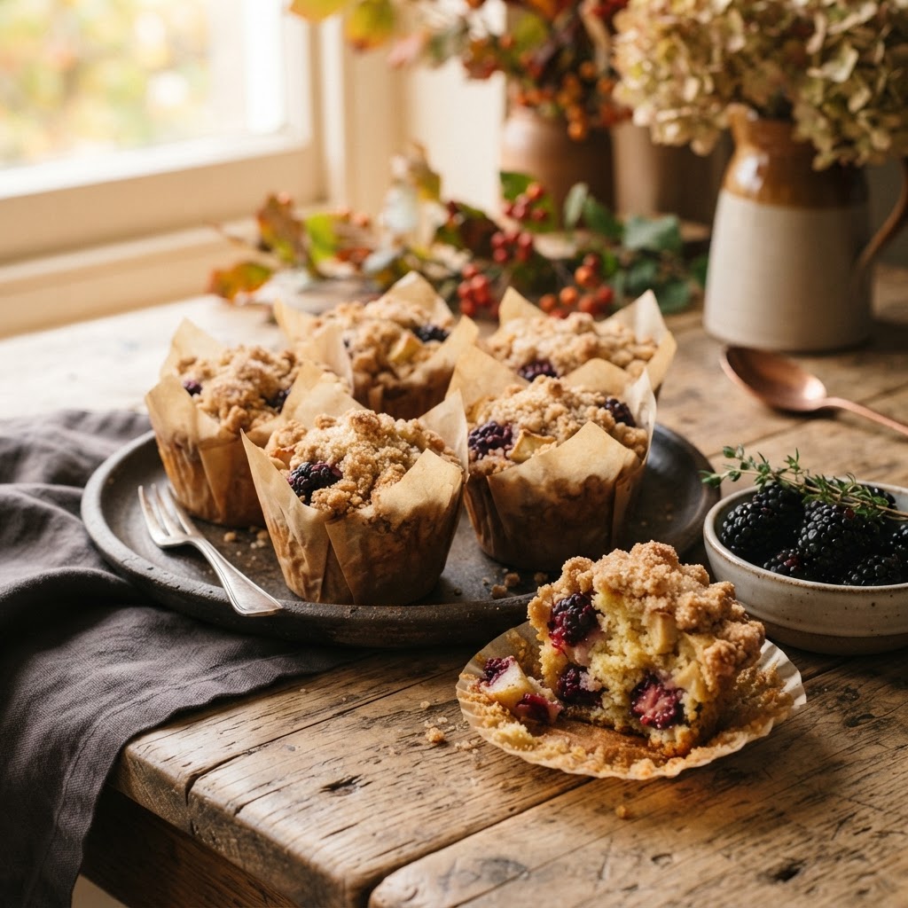 Blackberry and Apple Crumble Muffins finished dish
