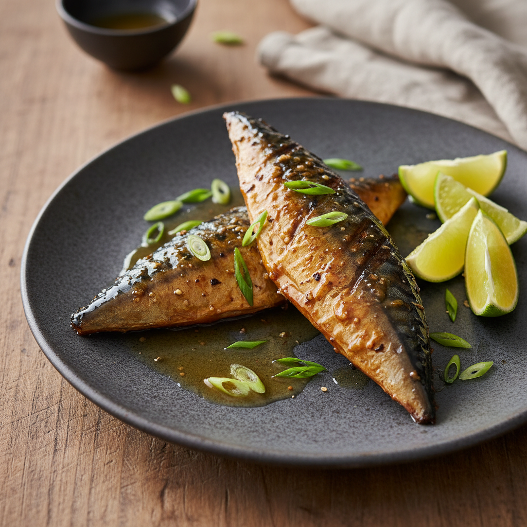 Grilled Mackerel with Soy Lime Dressing finished dish