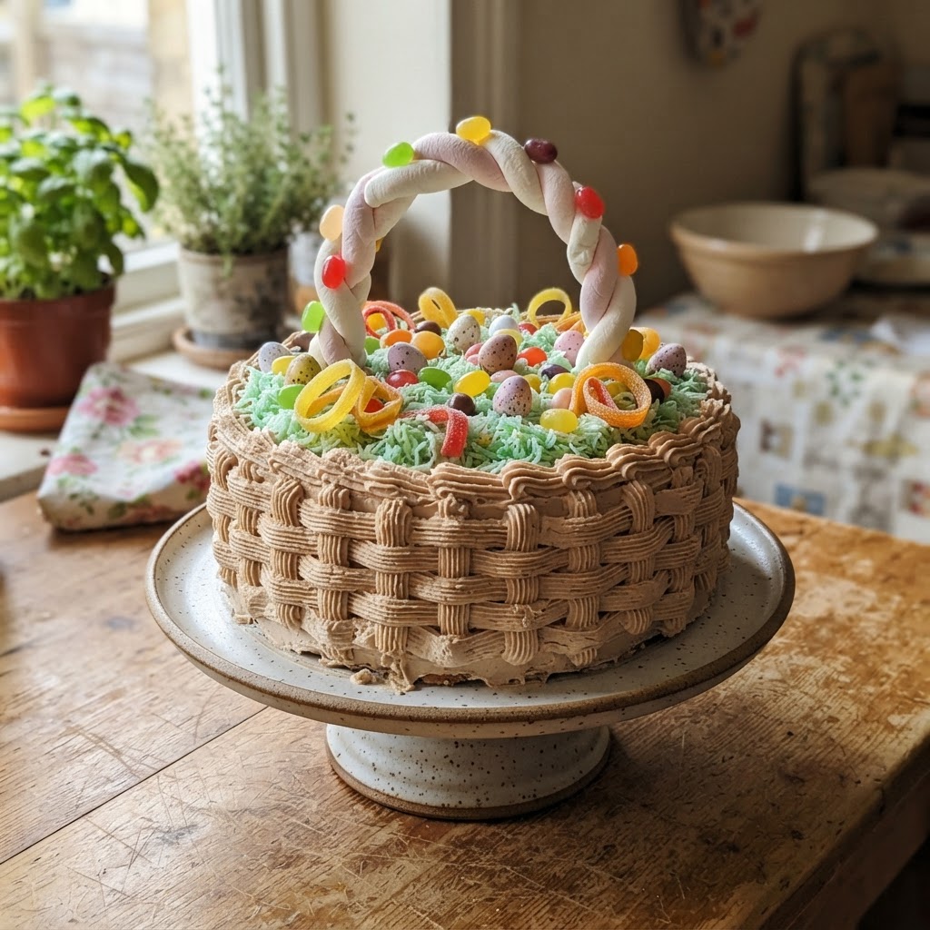 Easter Bunny Basket Cake finished dish