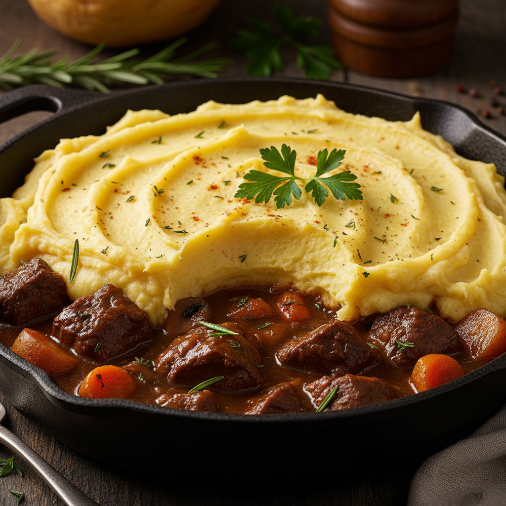 One-Pan Beef Stew with Vegetable Mash finished dish