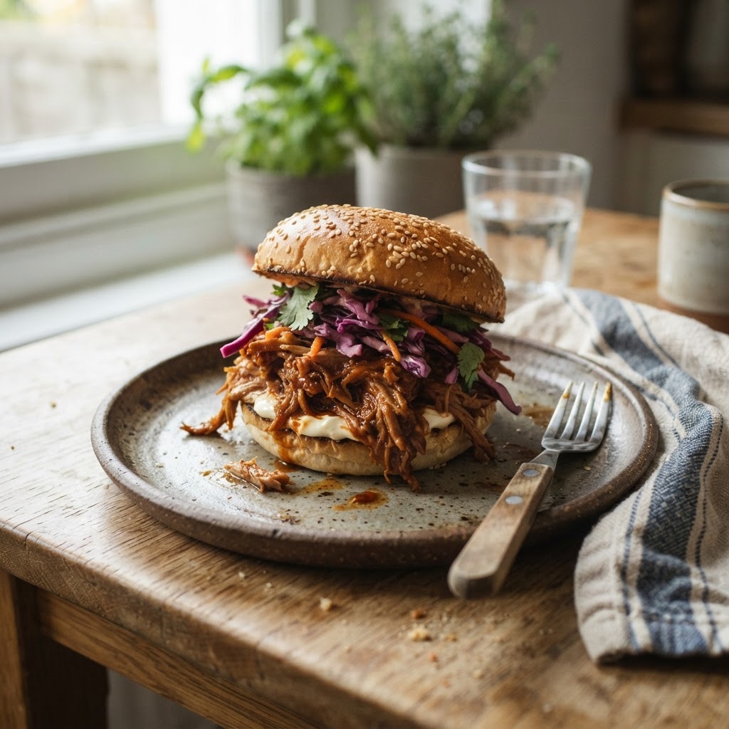 Five-Spice Pulled Pork with Spicy Slaw finished dish