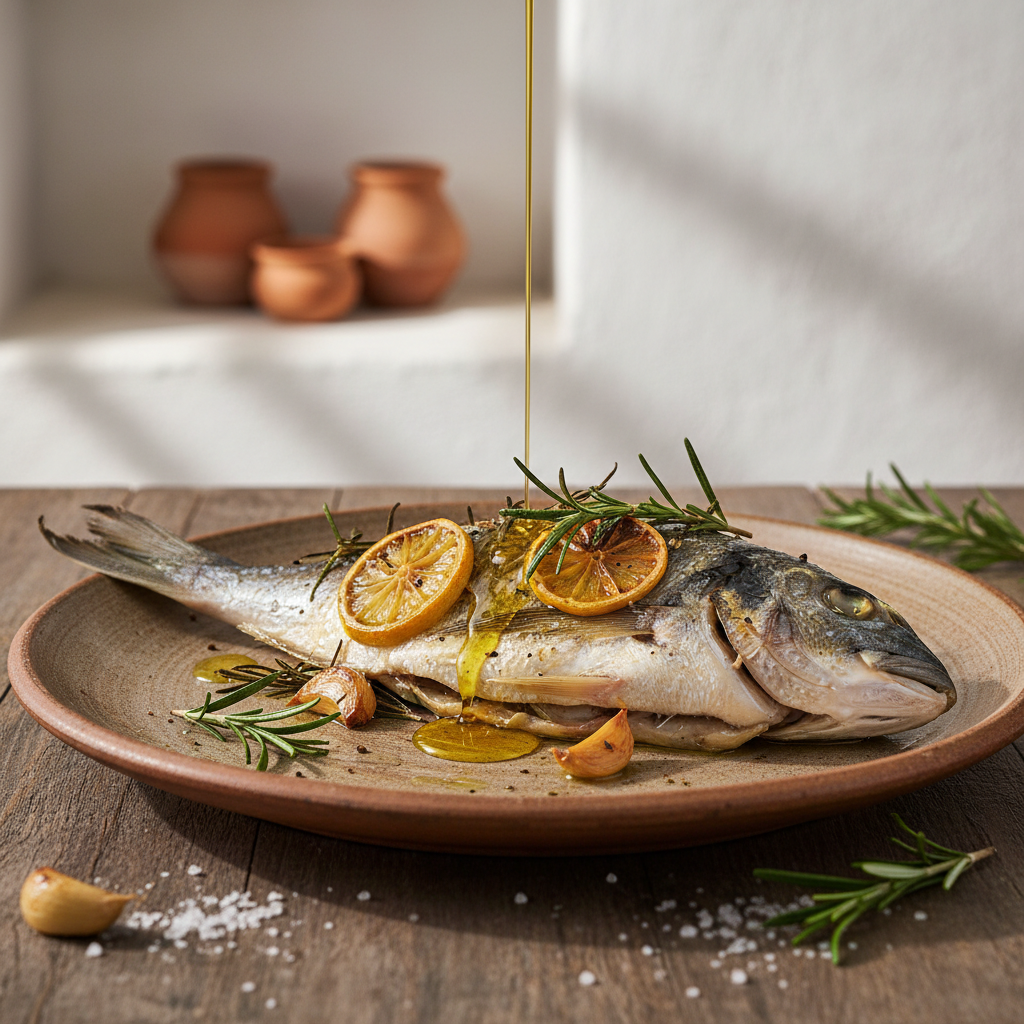 Baked Sea Bream with Garlic & Rosemary finished dish
