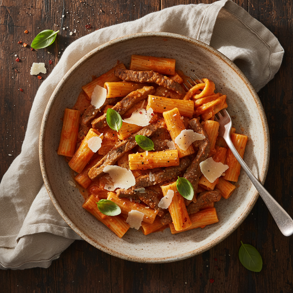 Spiced Beef & Mascarpone Pasta finished dish