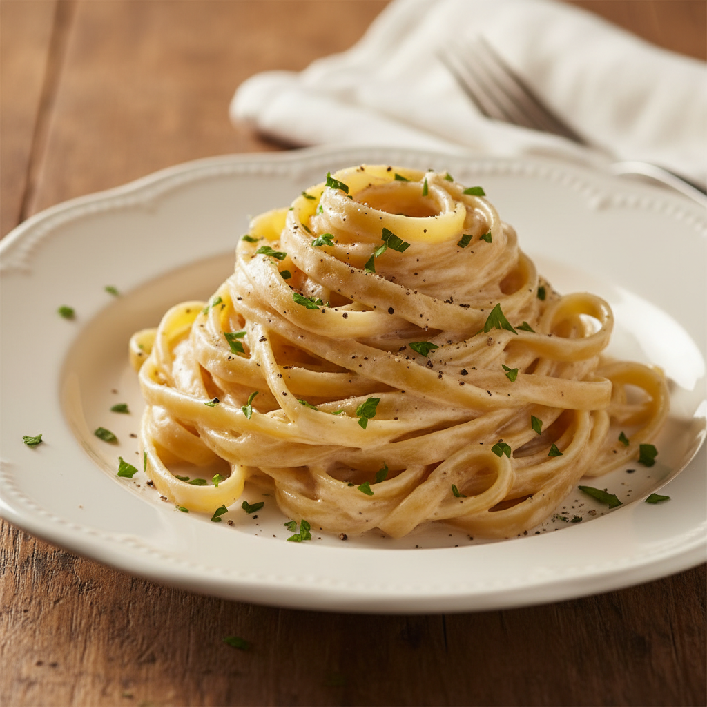Fettuccine Alfredo finished dish