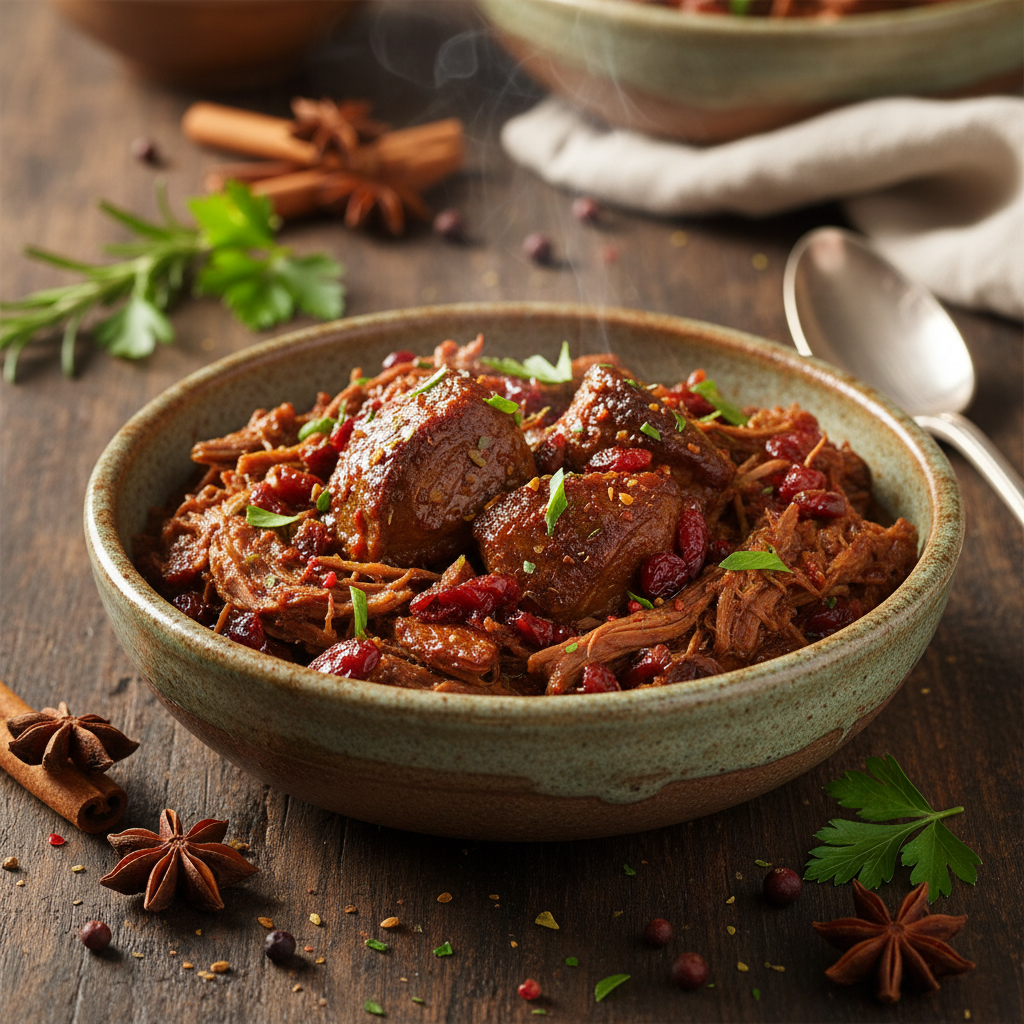 Braised Beef with Cranberries & Spices finished dish