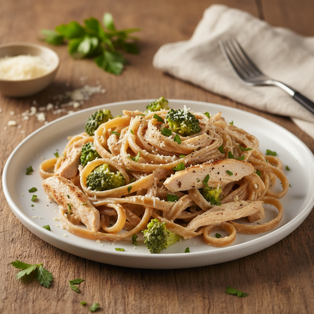 Skinny Low-Fat Chicken Fettuccine Alfredo finished dish