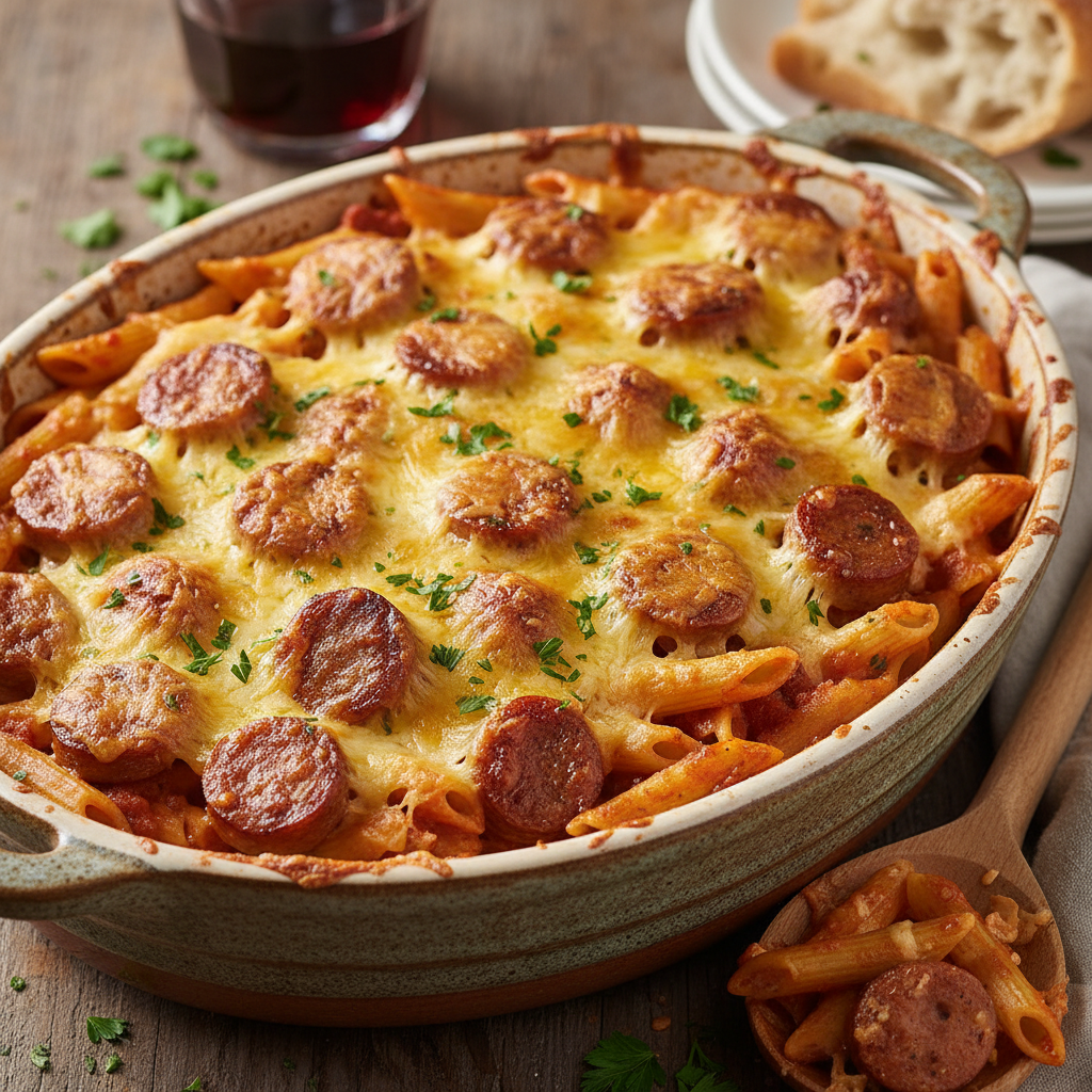 Creamy Sausage Pasta Bake finished dish