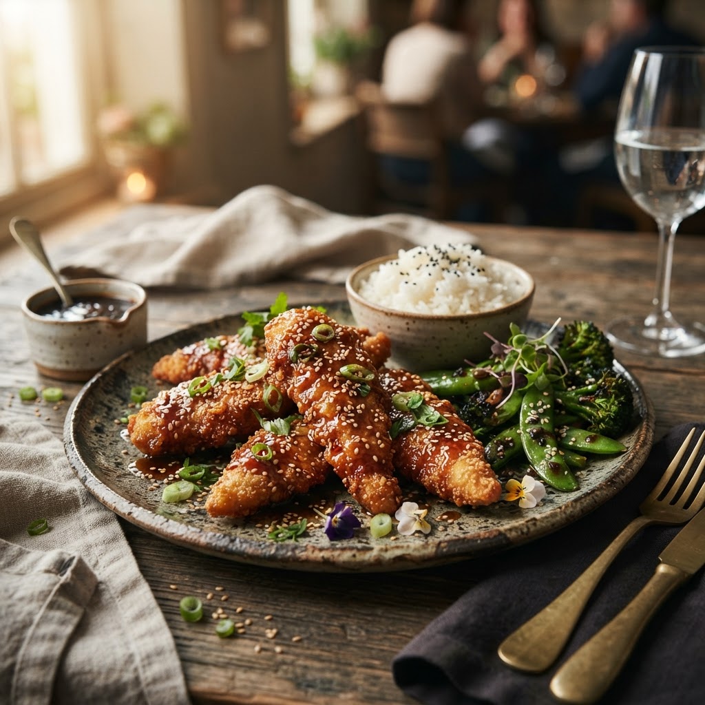 Crispy Teriyaki Chicken Tenders finished dish