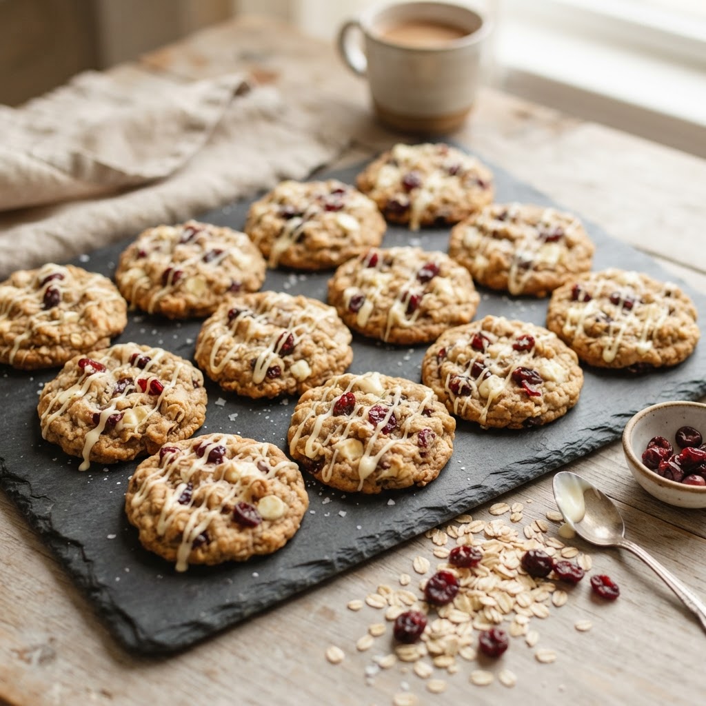White Chocolate Cranberry Oatmeal Cookies finished dish