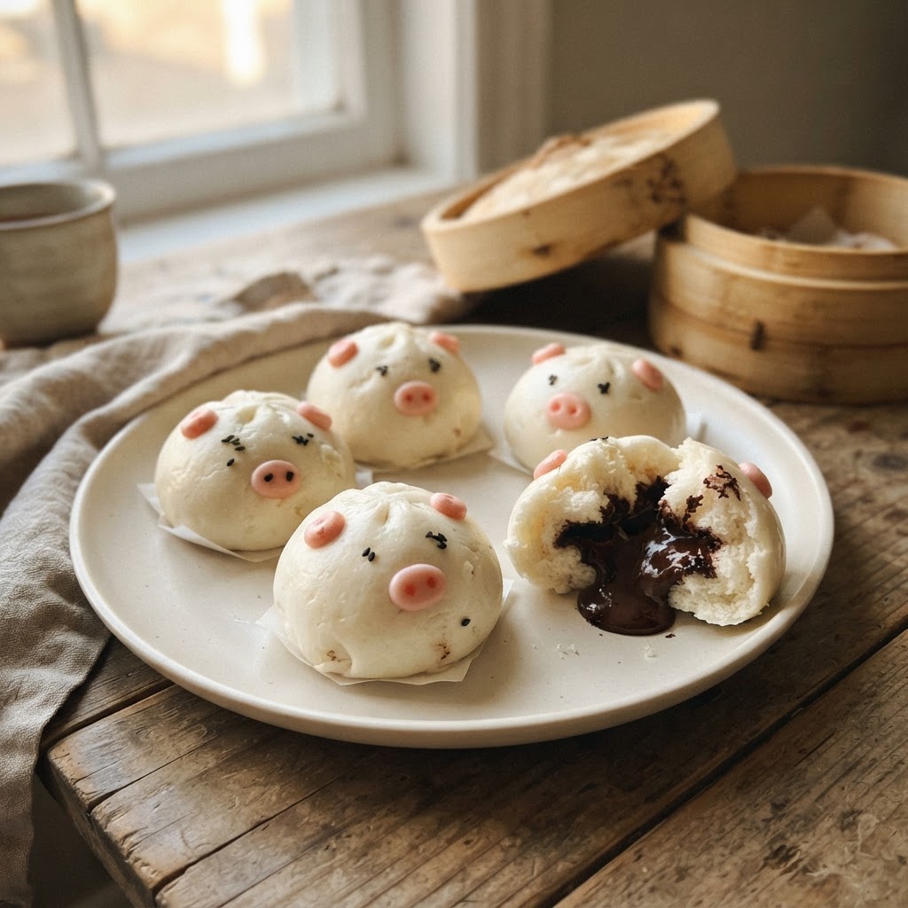 Chocolate-Stuffed Piggy Buns finished dish