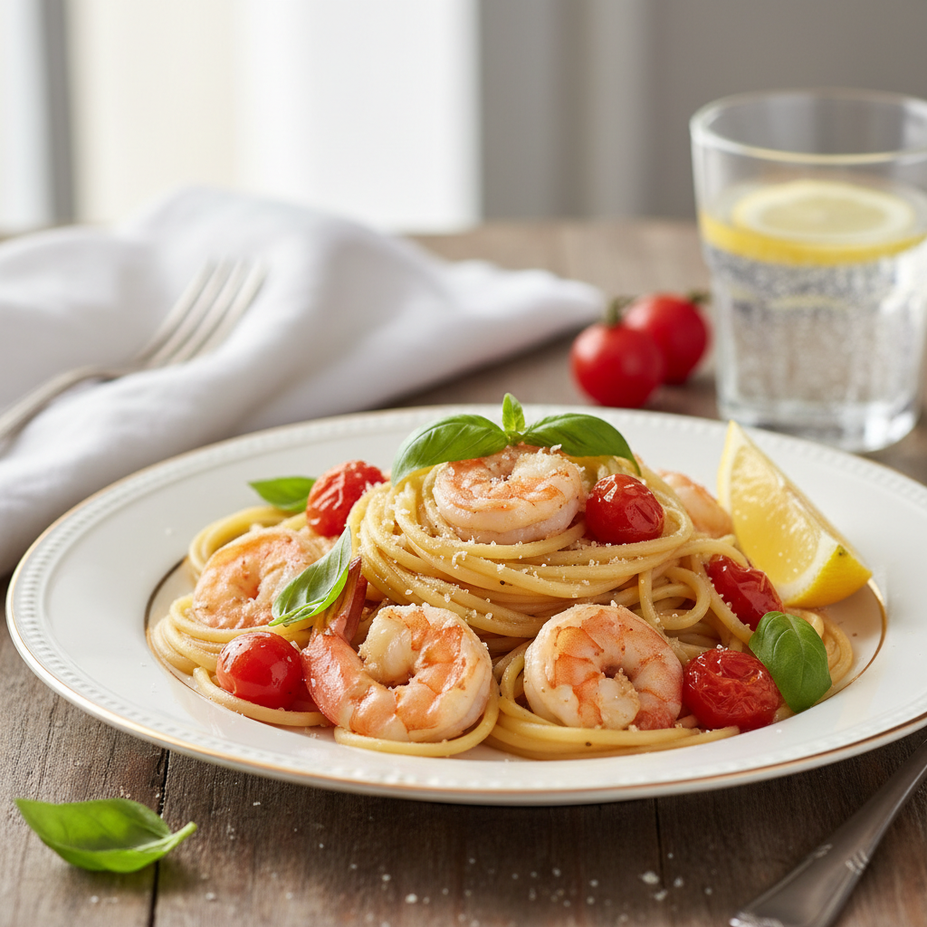Prawn Linguine finished dish
