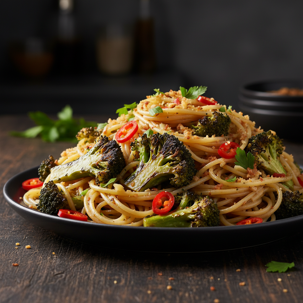 Chargrilled Broccoli Pasta with Chilli & Garlic finished dish