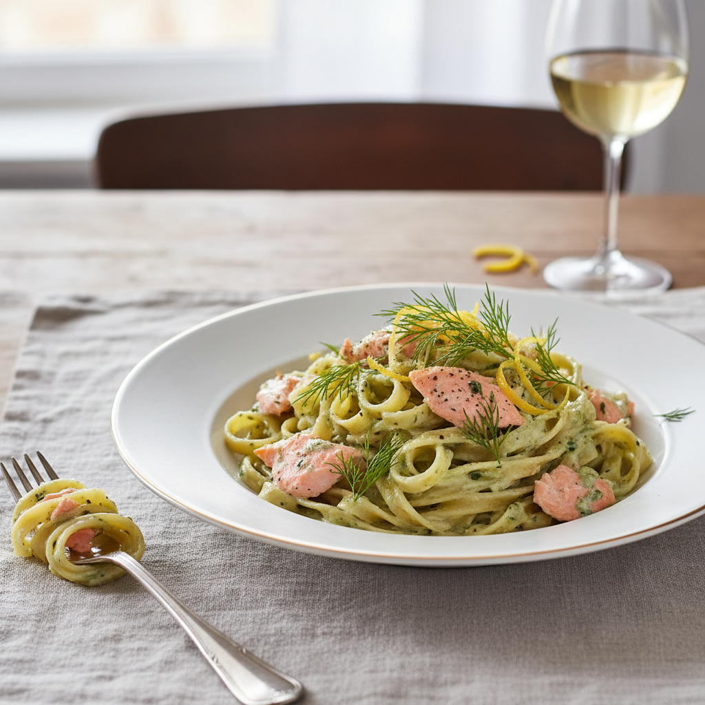 Creamy Salmon Pasta finished dish