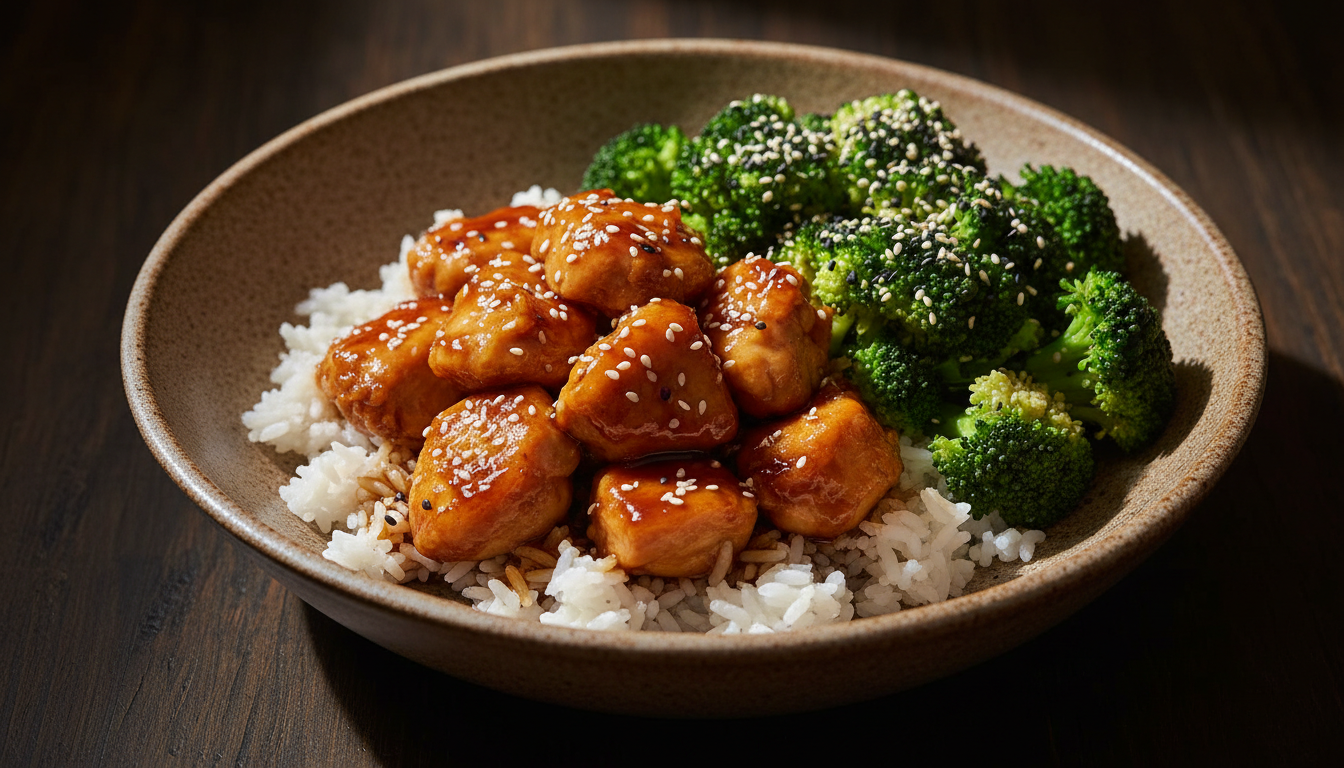 Honey & Soy Chicken with Sesame Broccoli finished dish