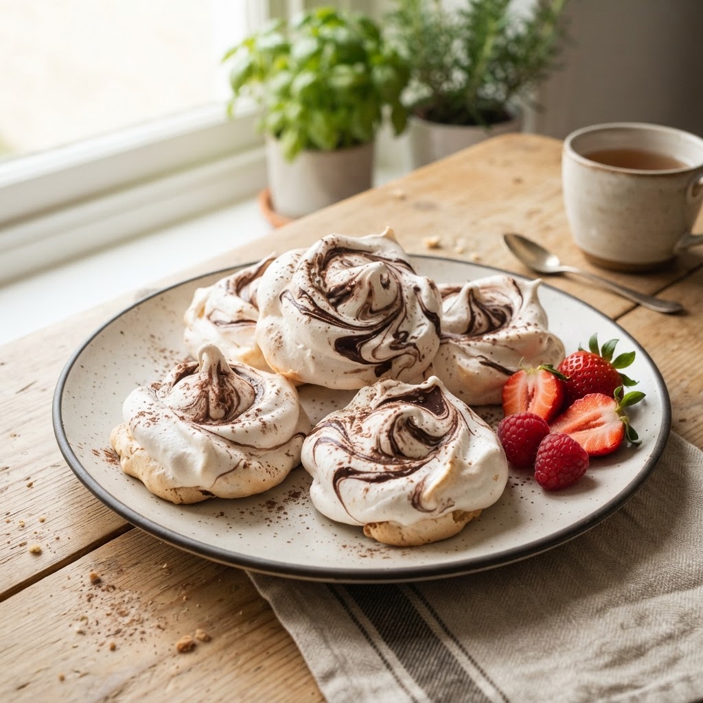 Chocolate Swirl Meringues finished dish