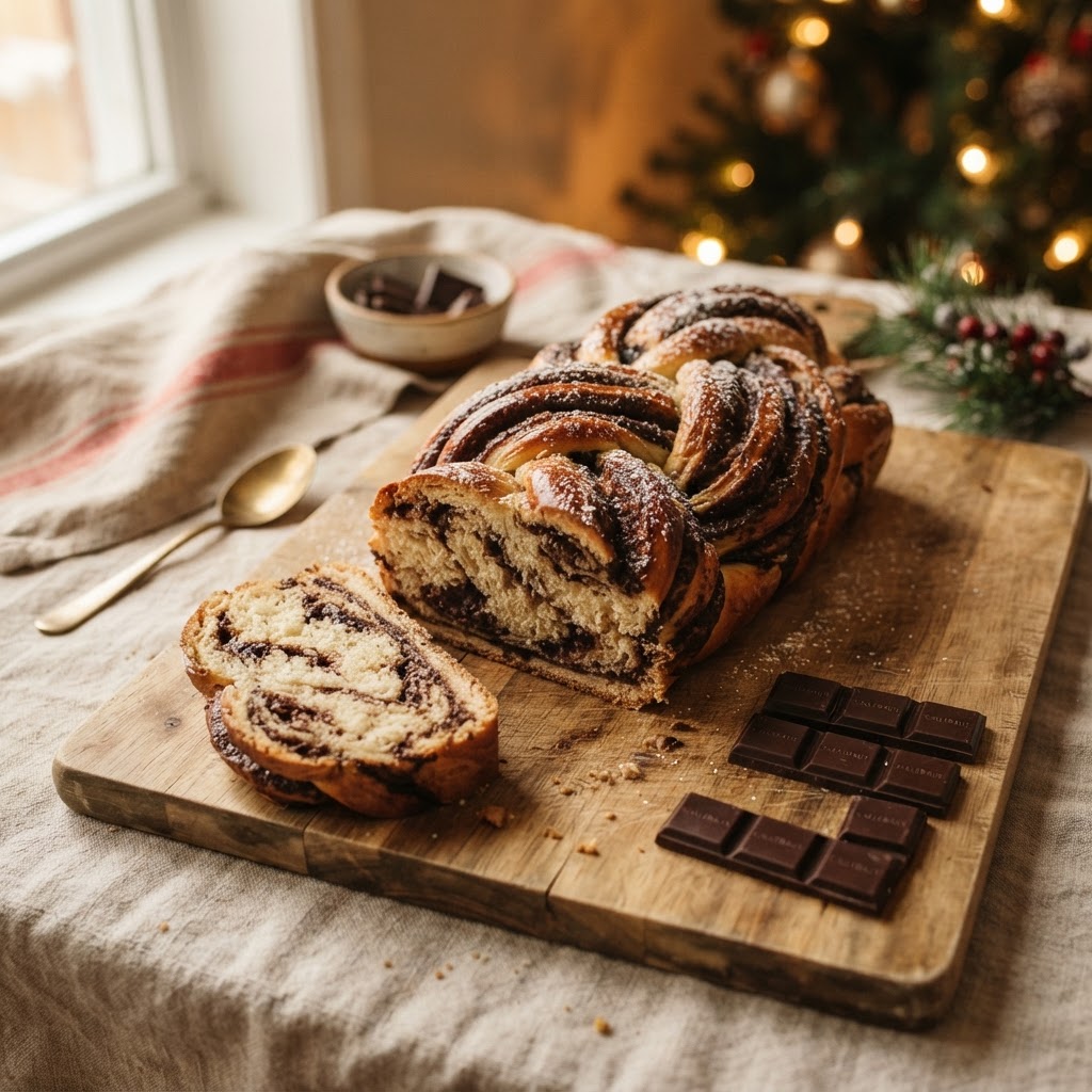 Chocolate Braided Swirl Bread finished dish