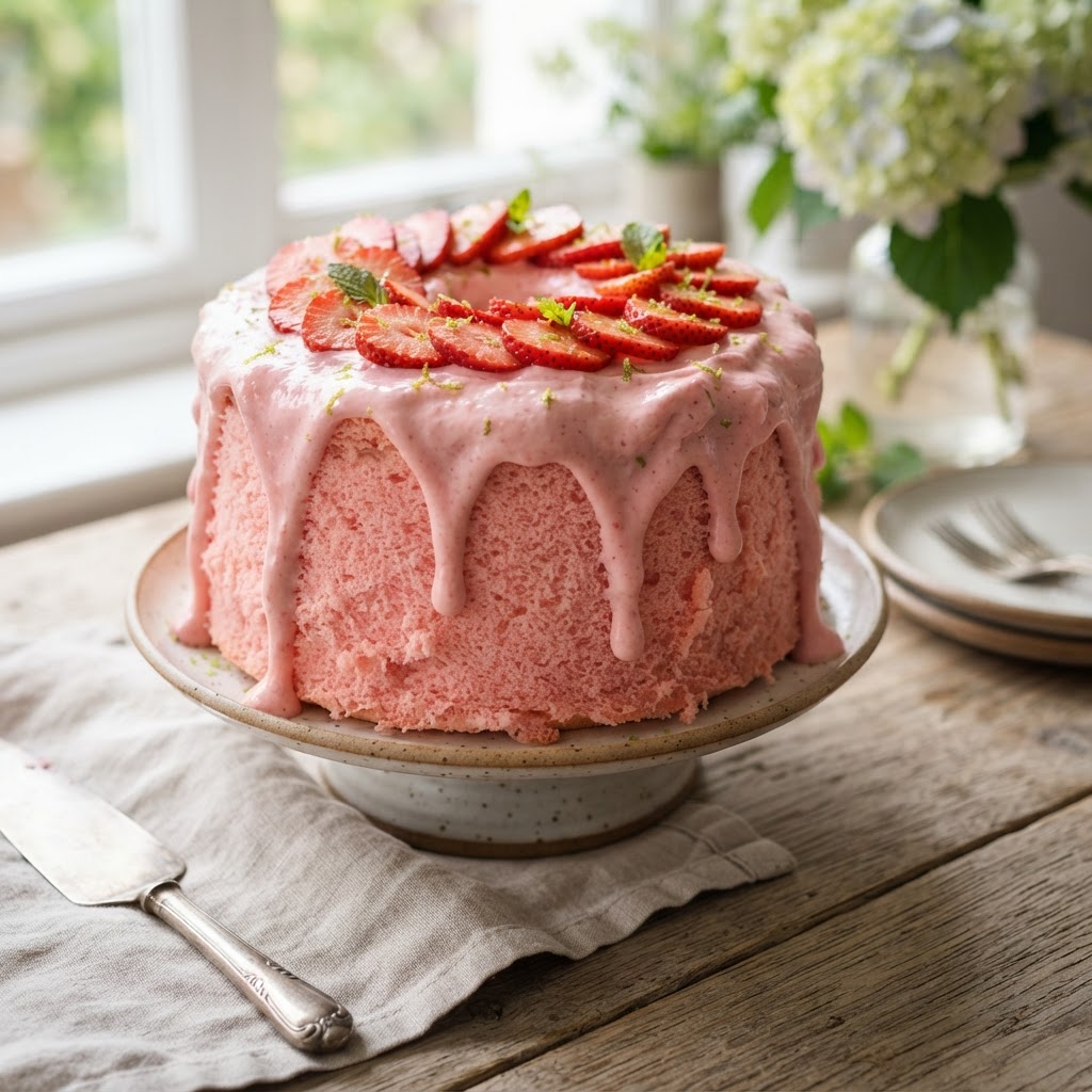 Strawberry Chiffon Cake finished dish