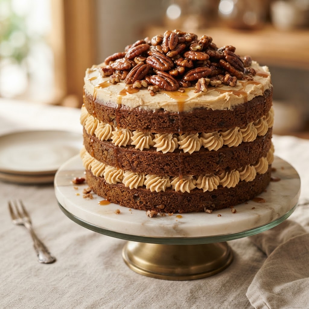 Banana, Maple and Pecan Cake finished dish