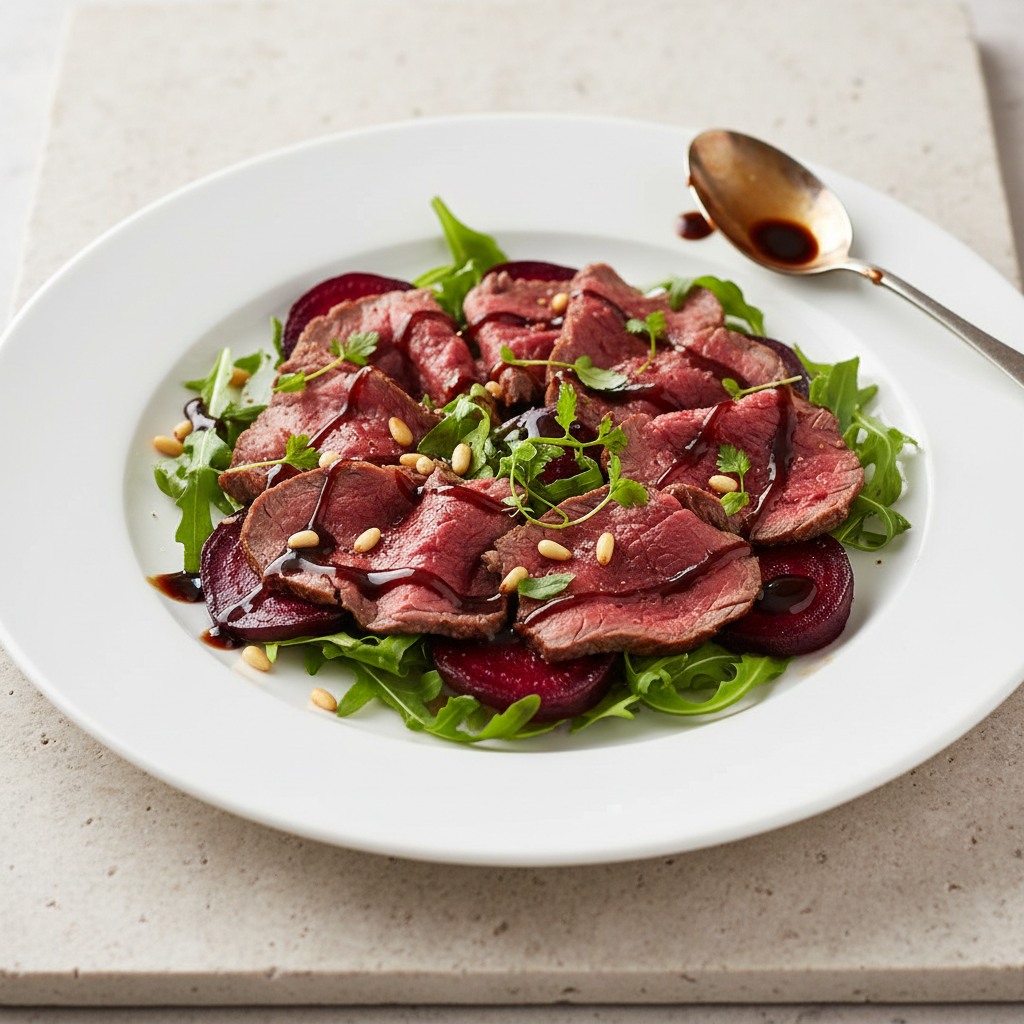 Balsamic Beef with Beetroot & Rocket finished dish