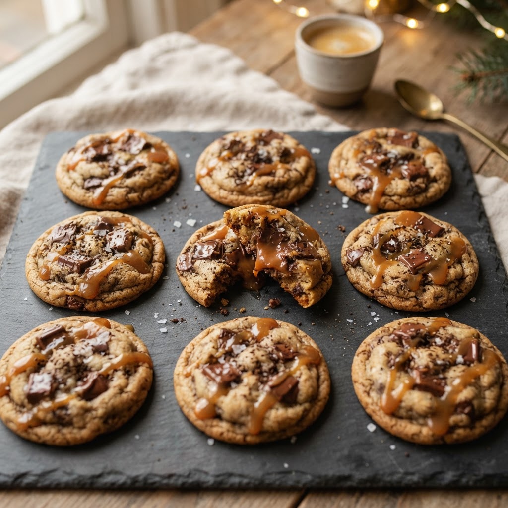 Salted Caramel Espresso Cookies finished dish