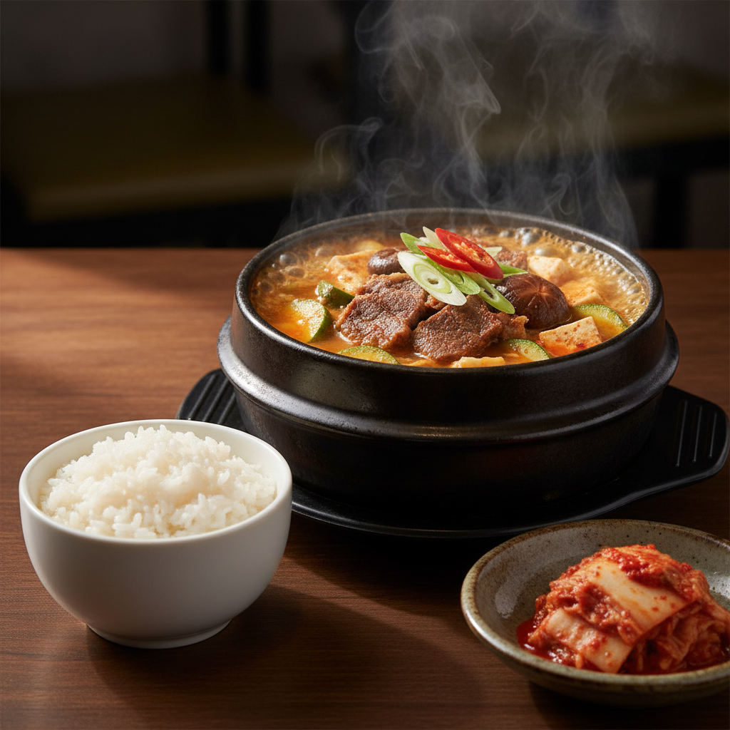 Doenjang Jjigae (Korean Beef Stew) finished dish