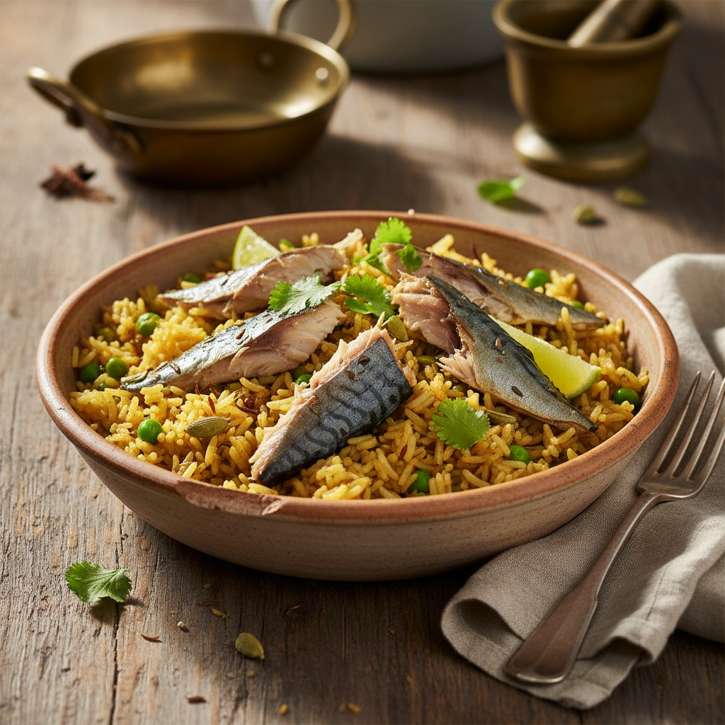 Smoked Mackerel Pilau Rice finished dish