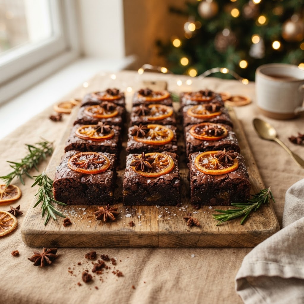 Orange Marmalade Christmas Brownie finished dish