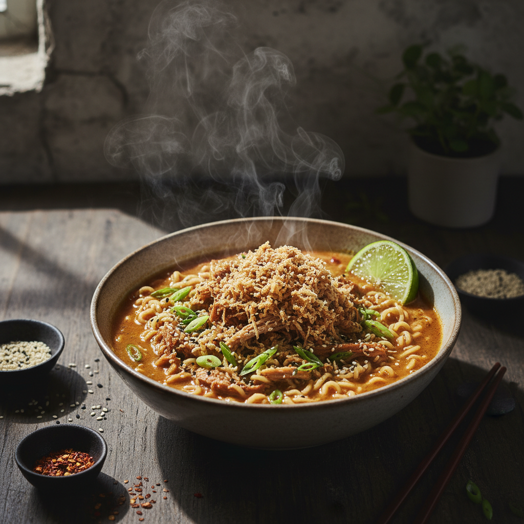 Shredded Tofu Peanut Ramen finished dish