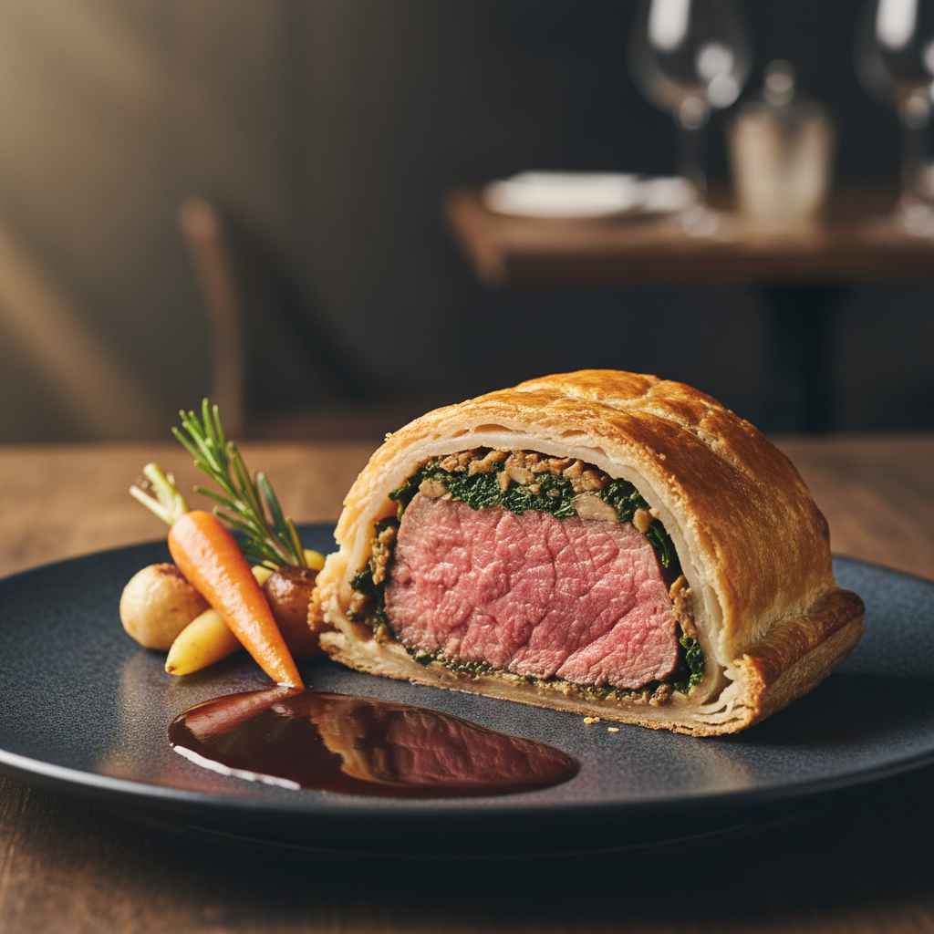 Healthier Beef Wellington finished dish