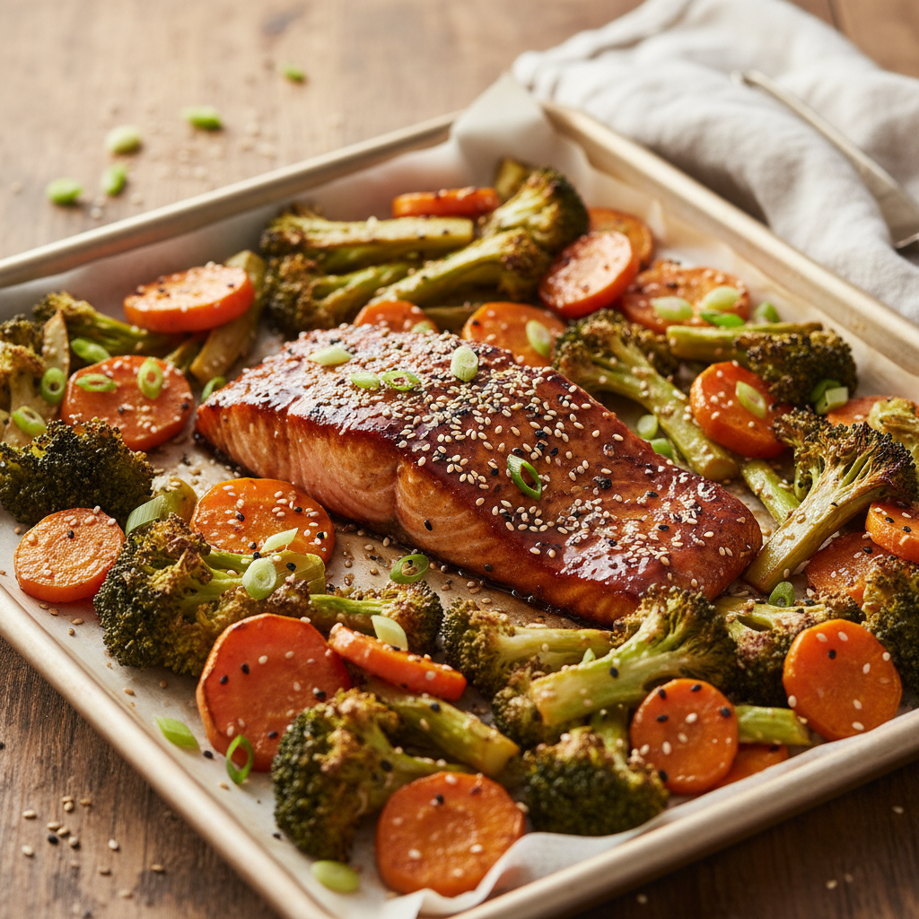Salmon with Roasted Miso Vegetables finished dish