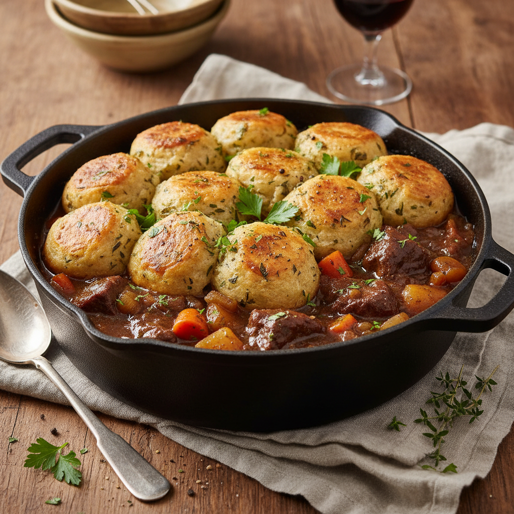 Beef Stew & Dumplings finished dish