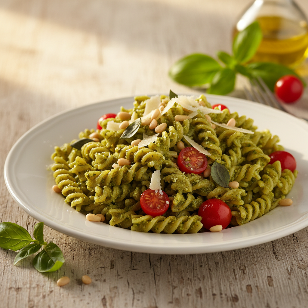Healthy Pesto Pasta finished dish