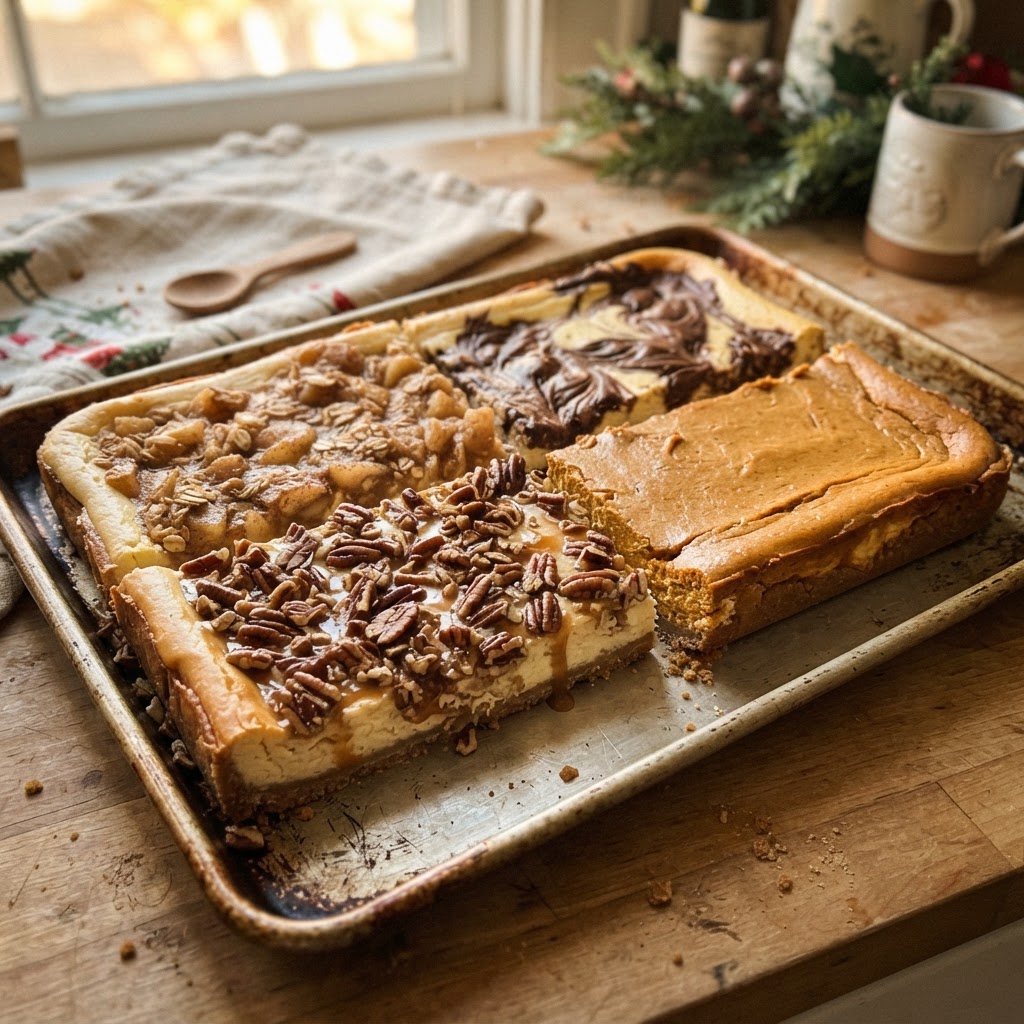 Holiday Sheet Pan Cheesecake Bars finished dish