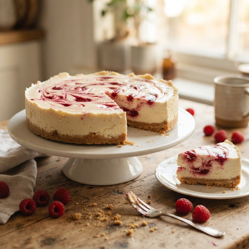 Raspberry Ripple Cheesecake finished dish
