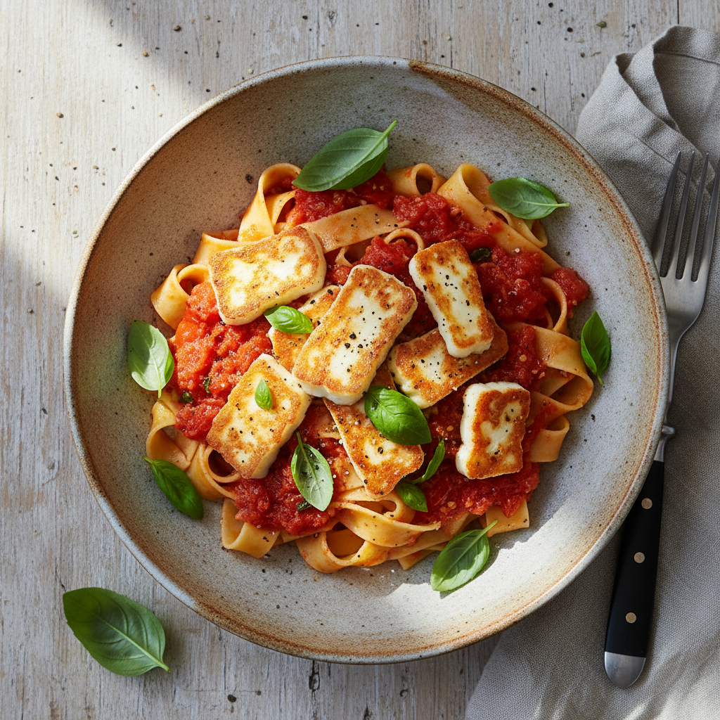 Halloumi Pasta finished dish