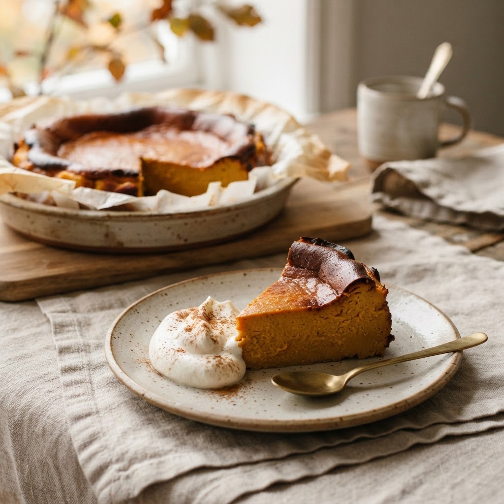 Burnt Pumpkin Cheesecake finished dish