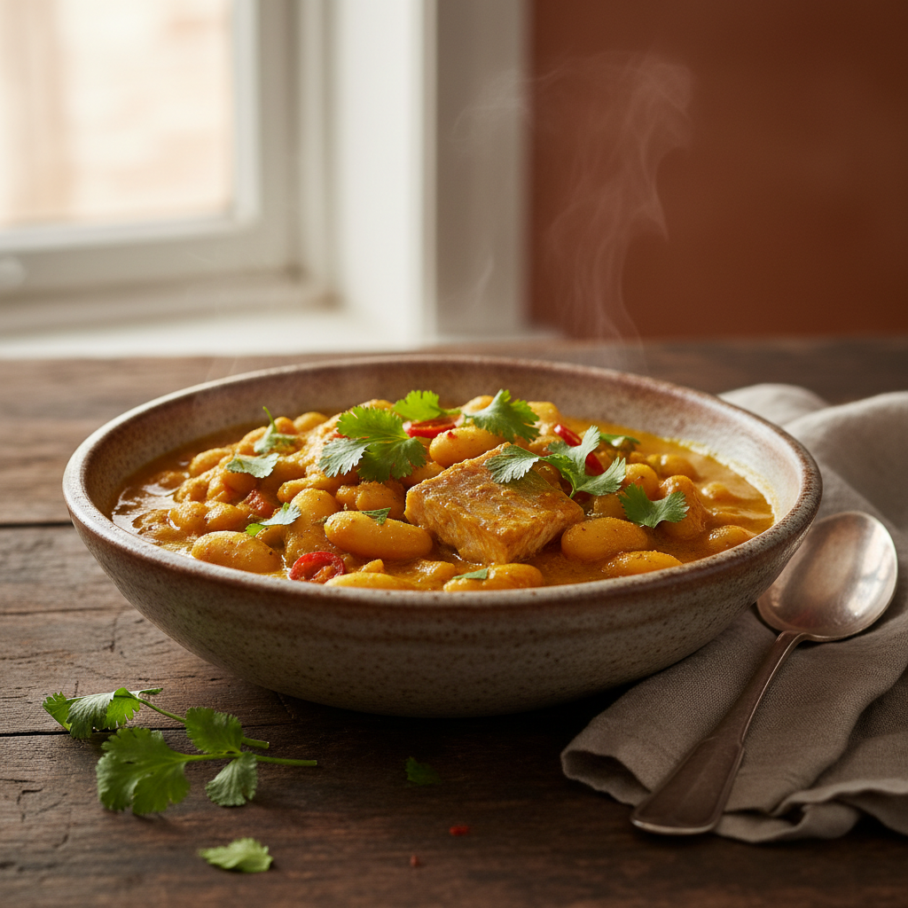 Butter Bean Curry with Smoked Haddock finished dish