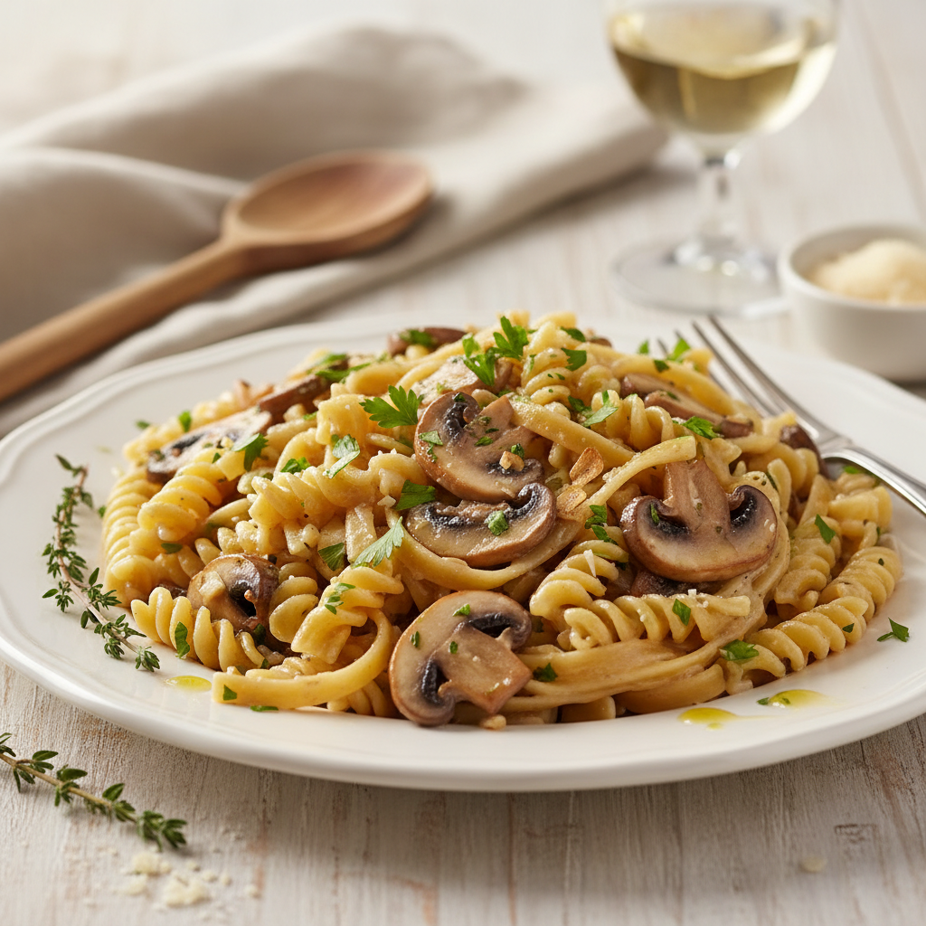 Low-Fat Garlic Mushroom Pasta finished dish