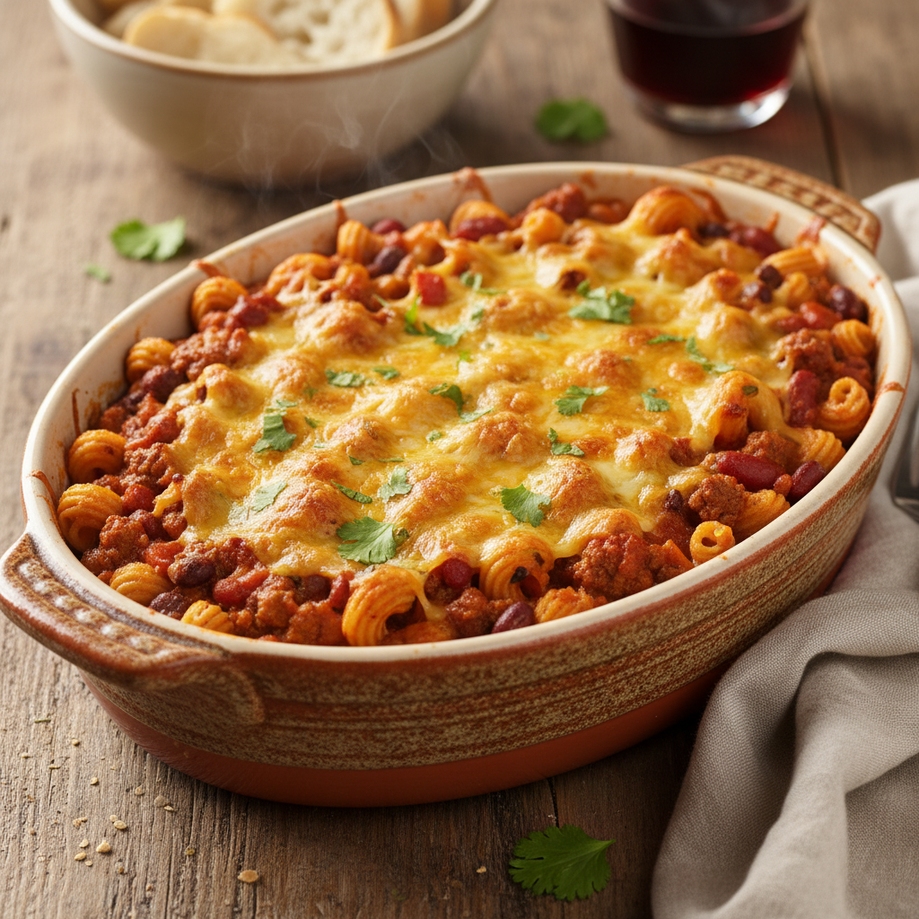 Mild Chilli & Bean Pasta Bake finished dish