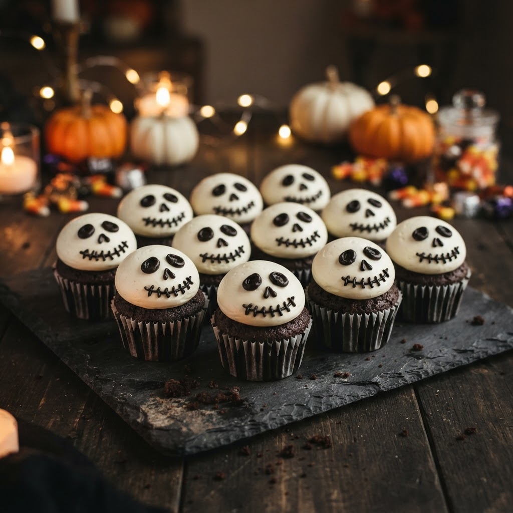 Creepy Halloween Skull Cupcakes finished dish