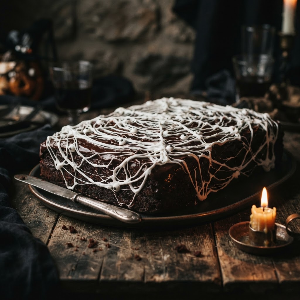 Chocolate Marsh-mallow Cobweb Cake finished dish