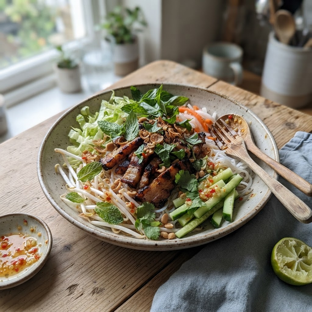 Pork Belly Noodle Salad finished dish