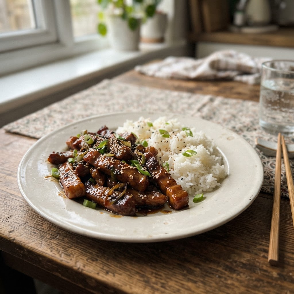Slow Cooker Sticky Pork Belly finished dish