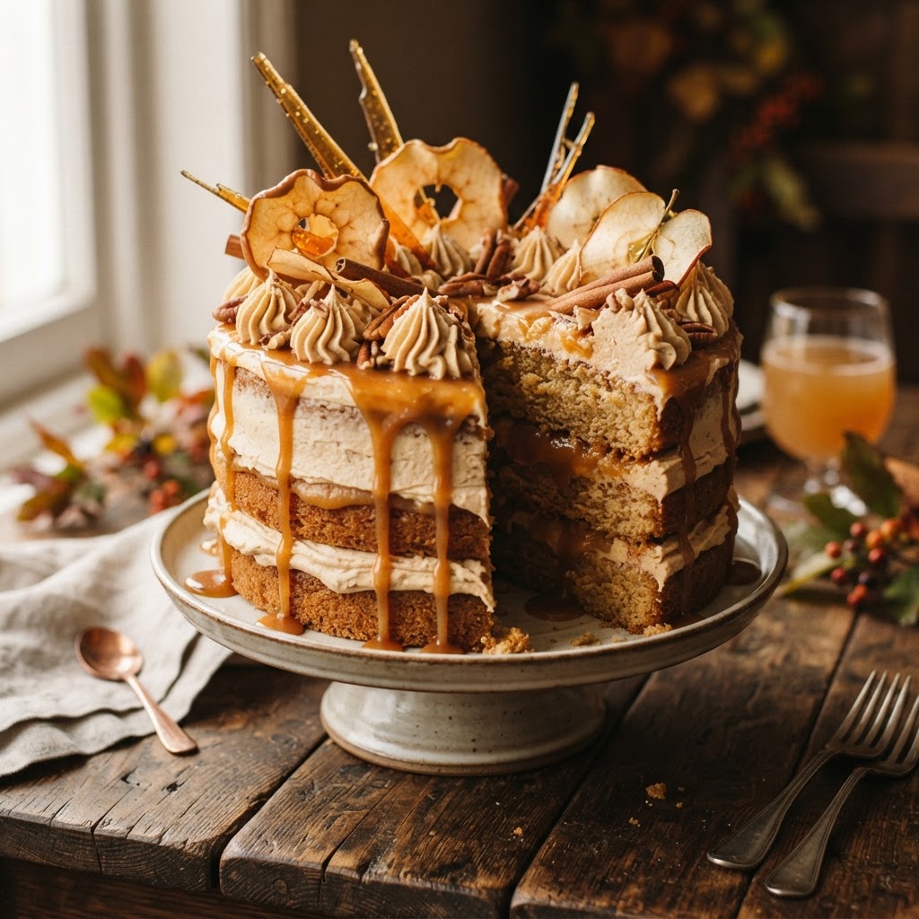 Tamarind Toffee Apple Cake finished dish