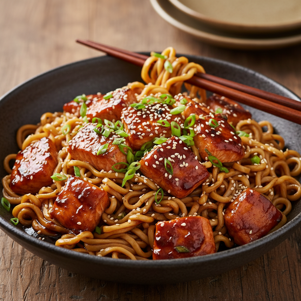 Hoisin Salmon Noodles finished dish
