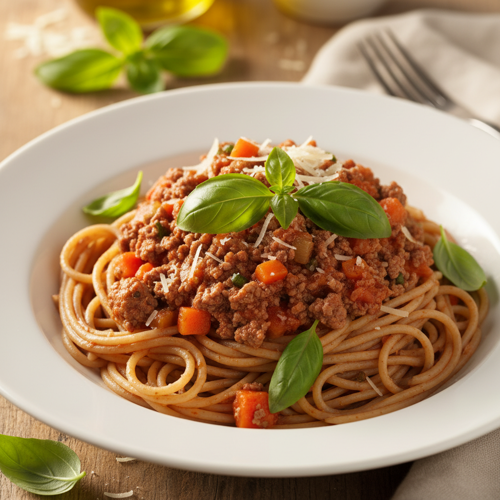 Healthy Spaghetti Bolognese finished dish
