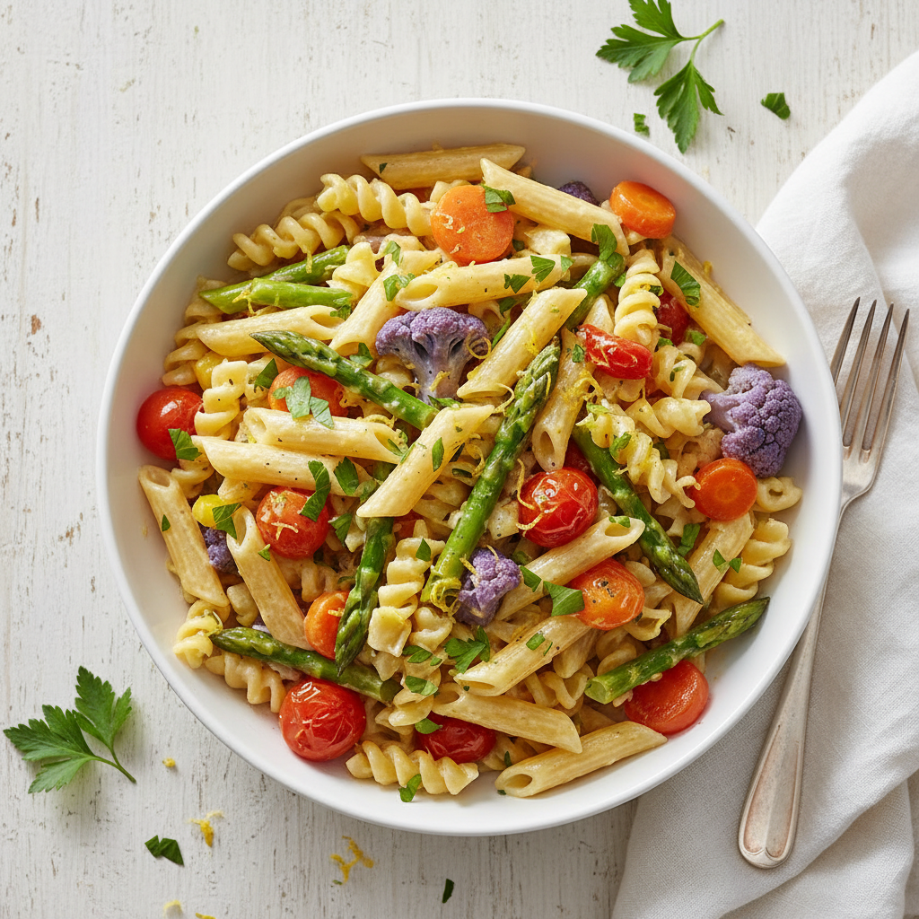 Creamy Lemon Veg Pasta finished dish