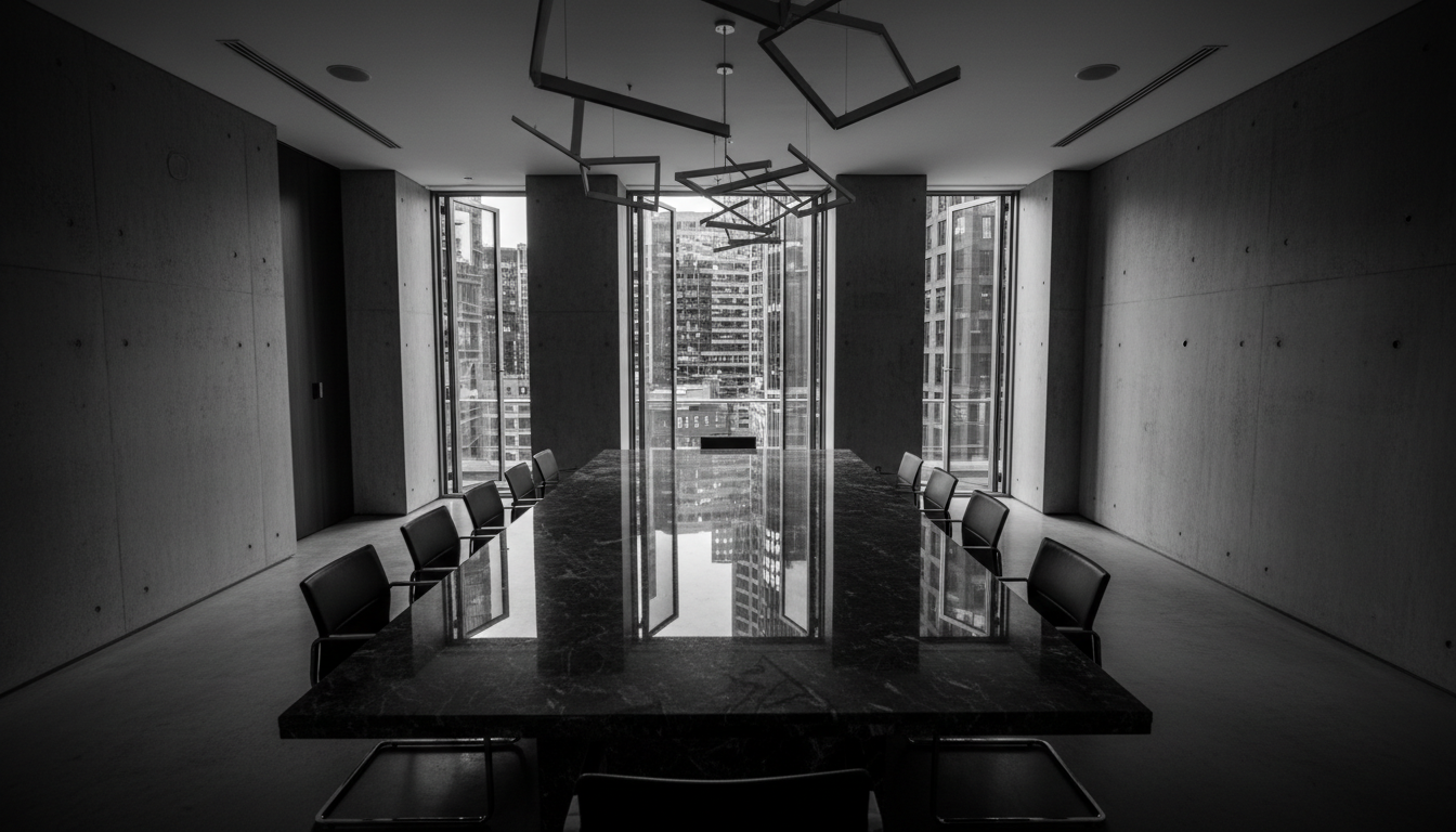 Quiet executive boardroom at night